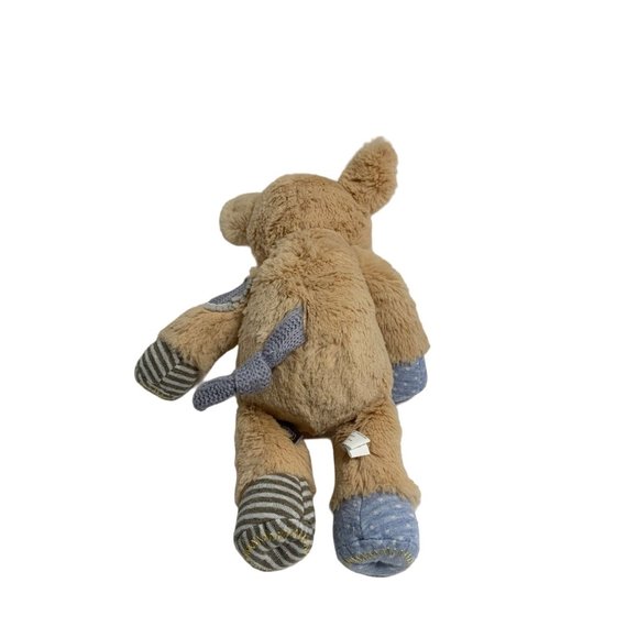 Demdaco Plush Cow Stuffed Animal Toy 13 in Tall Patches Sweater Beige Blue Ribbe - Picture 4 of 5